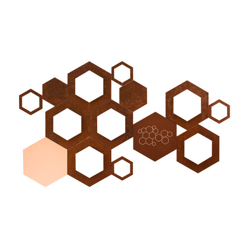 Set of 3 Hexagon Preety Brown Floral UV Textured MDF Home Decorative Gift Item Painting
