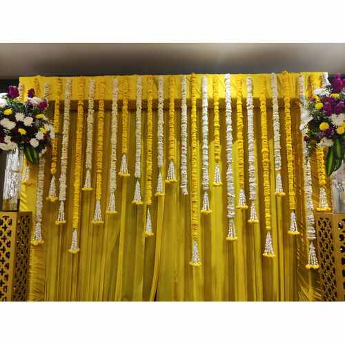 CURIOUS PARTY MIND Special haldi ceremony Yellow Backdrop Cloth for Decoration led String Lights Ar