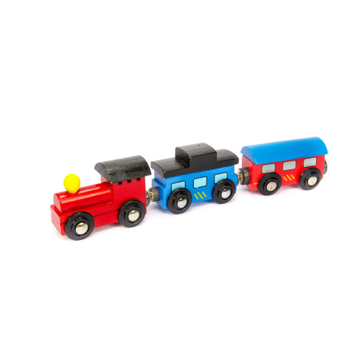 Wooden Toy Train With Colorful Blocs Isolated Stock Photo