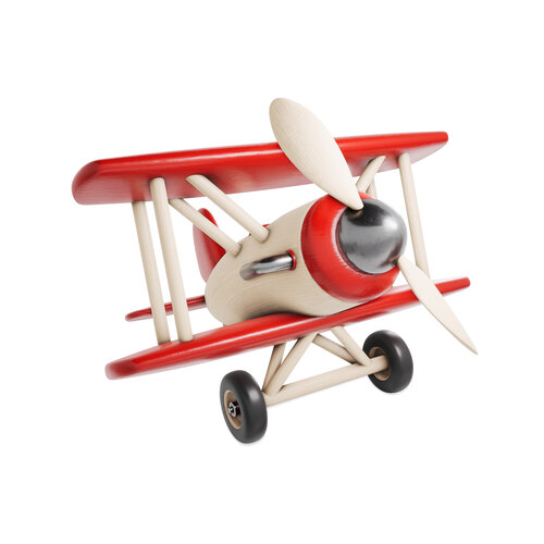 Wooden Toy Airplane 3D Render Illustration Isolated on White Background Stock Photo
